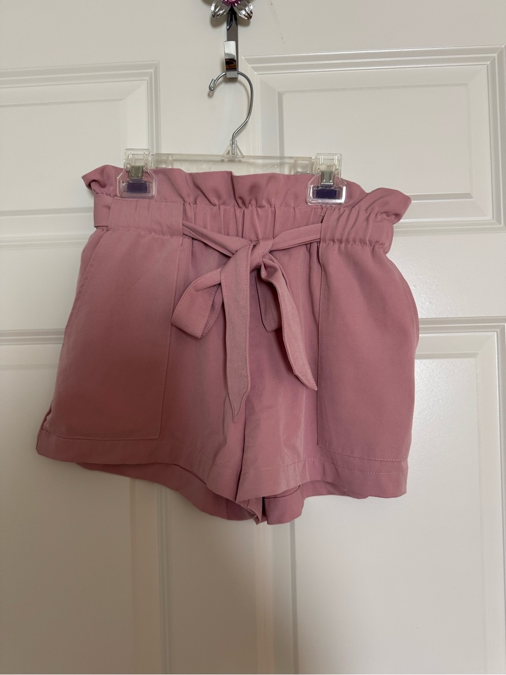 Women's Paperbag Waist Tie Shorts - Mauve Pink
